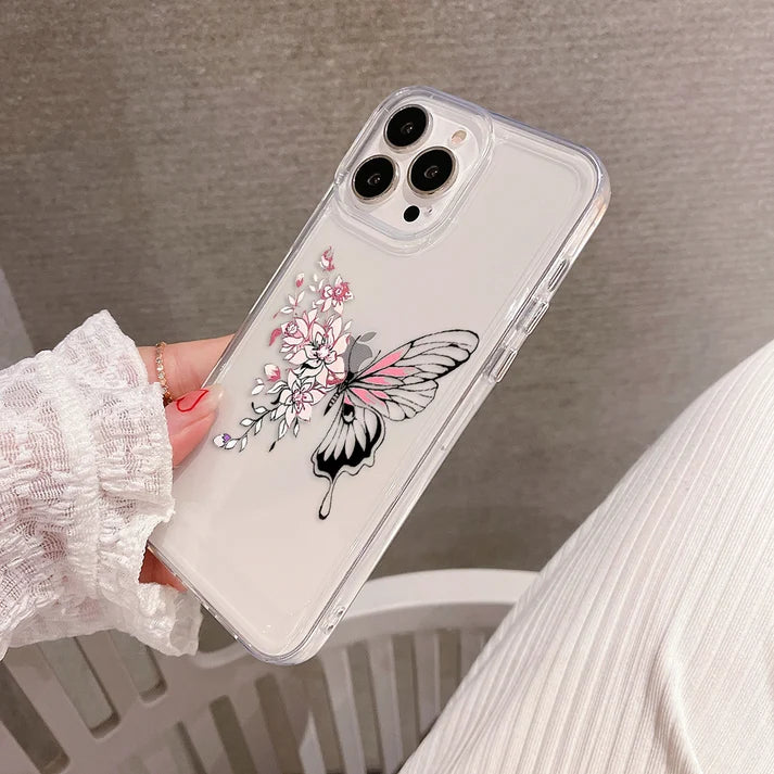 Butterfly-Flower Clear Silicon Case Cover