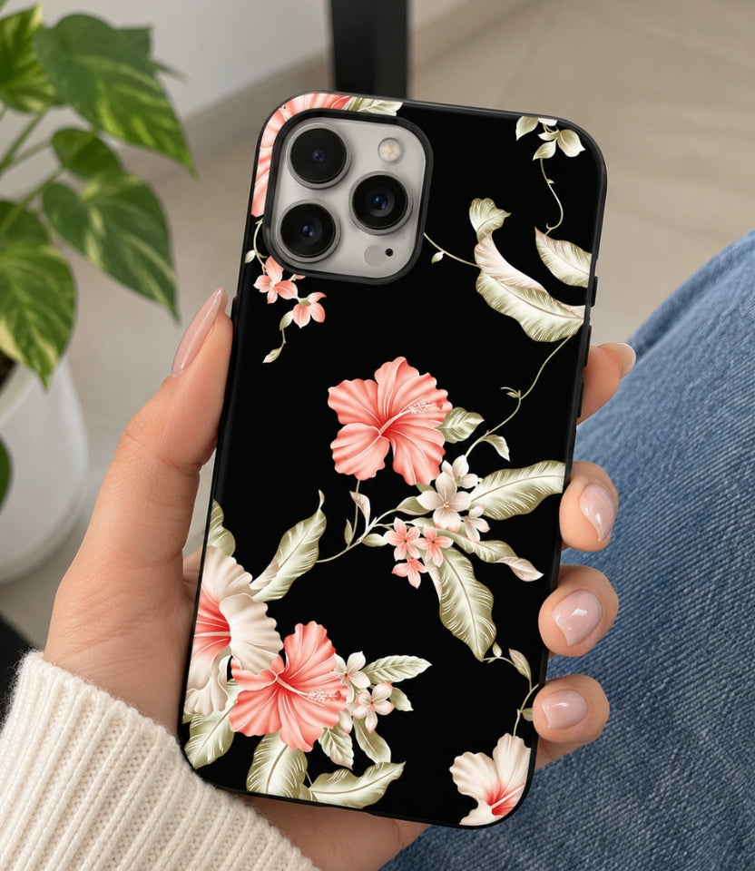 Tropical Floral Black Phone Case