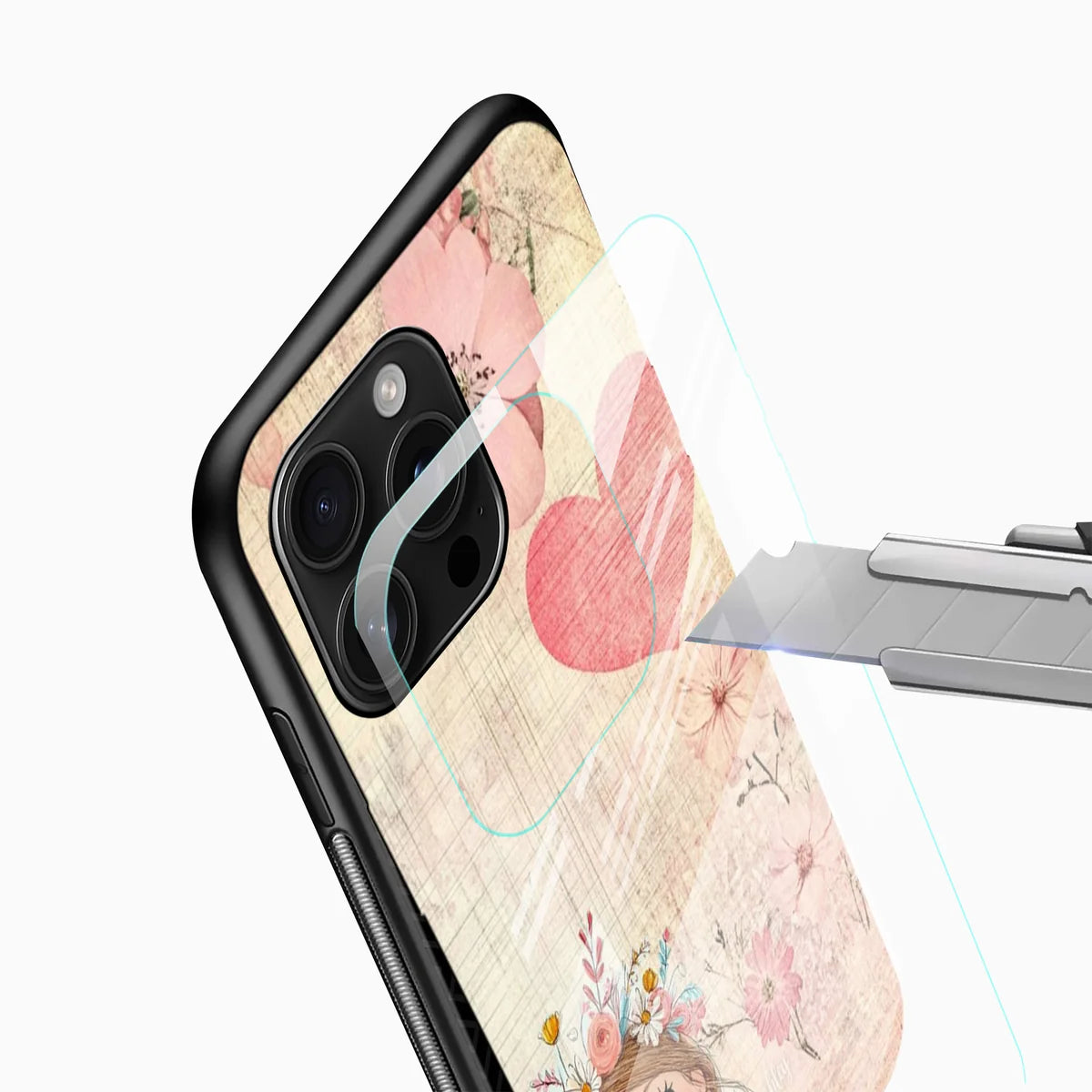 Dreamy Floral Girl Glass Mobile Case – Soft Pastel Aesthetic Design