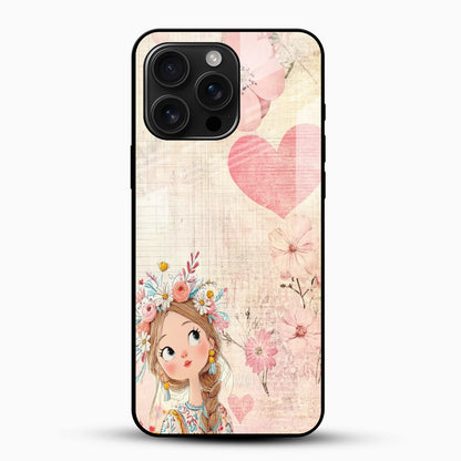 Dreamy Floral Girl Glass Mobile Case – Soft Pastel Aesthetic Design