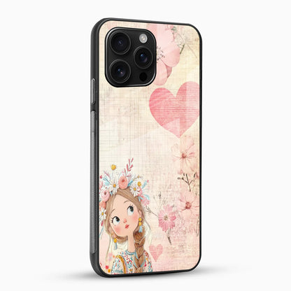Dreamy Floral Girl Glass Mobile Case – Soft Pastel Aesthetic Design