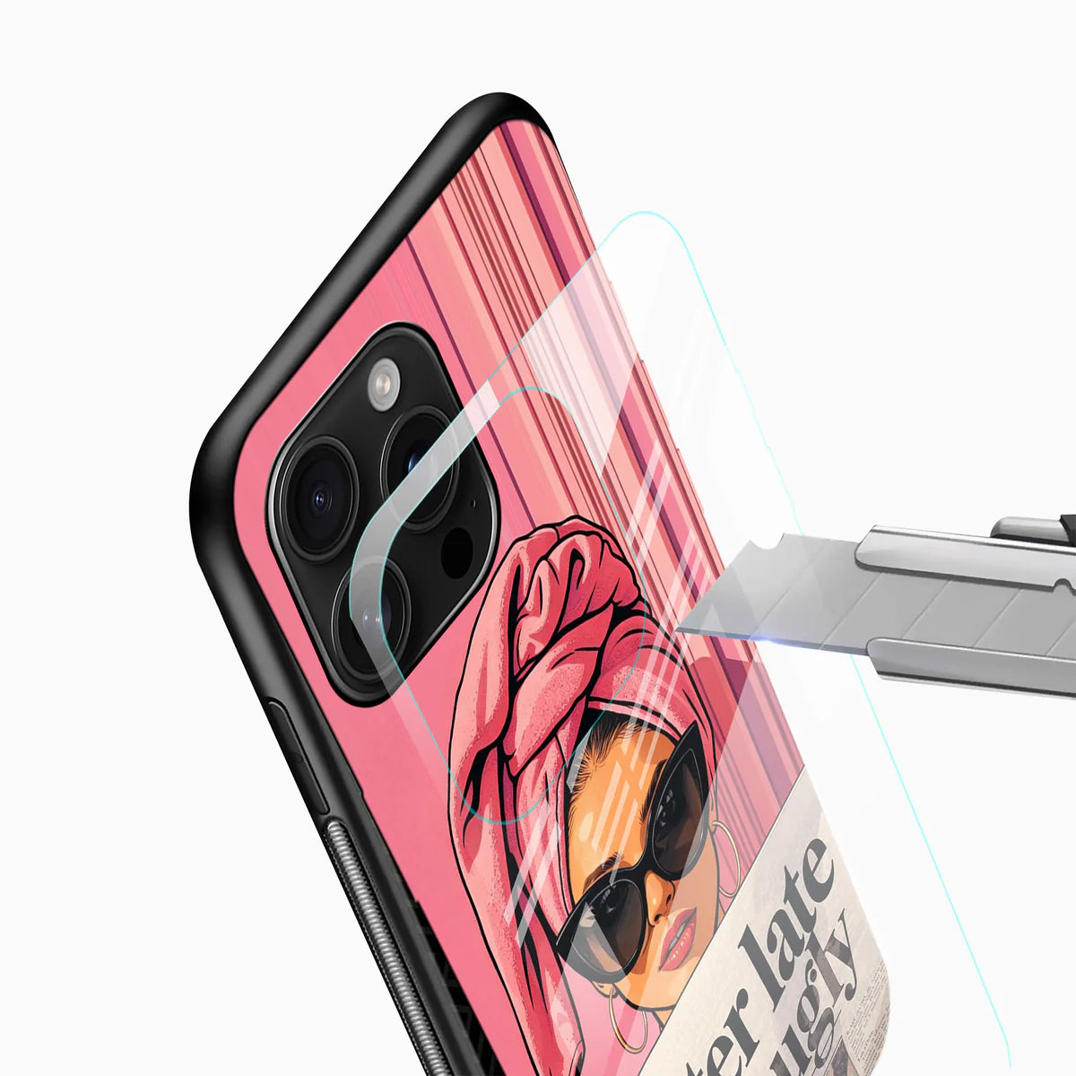Chic Pink Attitude Girl Glass Phone Case