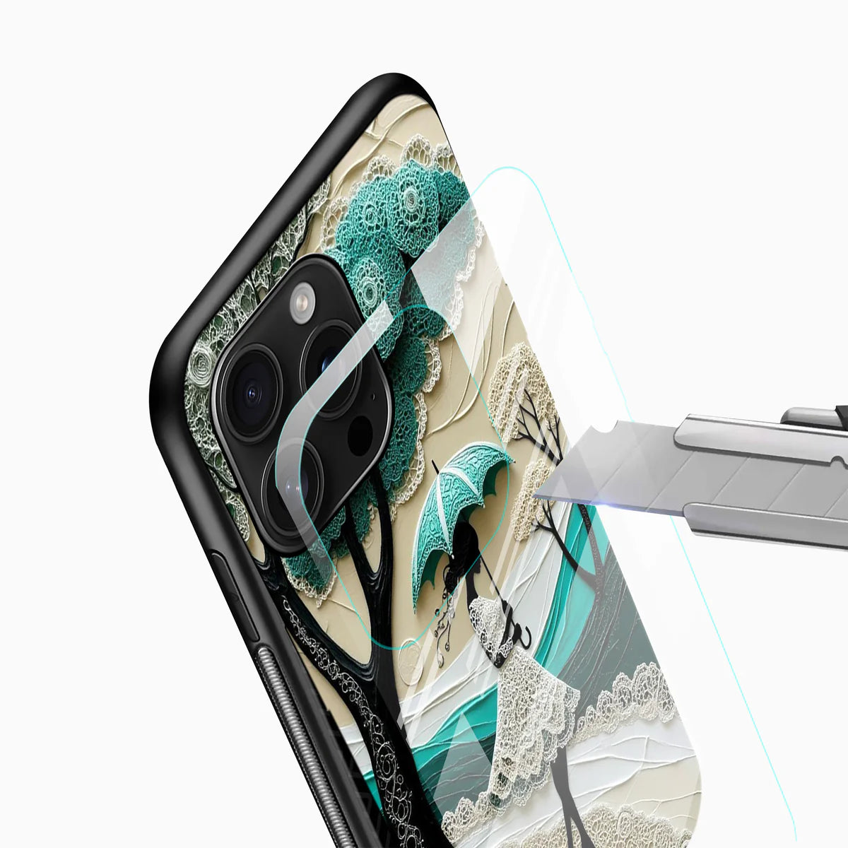 Elegant Lace Umbrella Girl Glass Mobile Cover