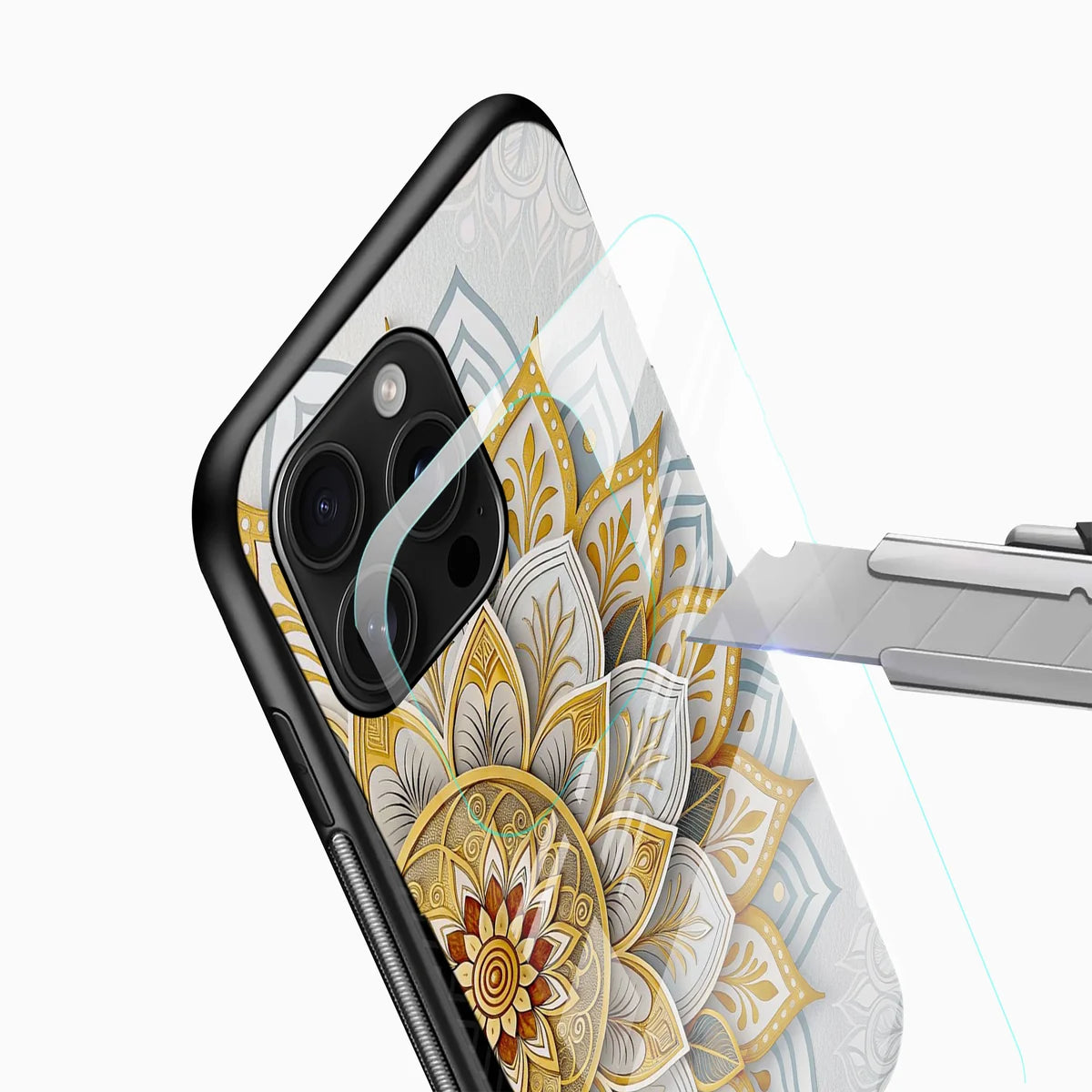 Golden Mandala Glass Mobile Cover – Luxury Floral