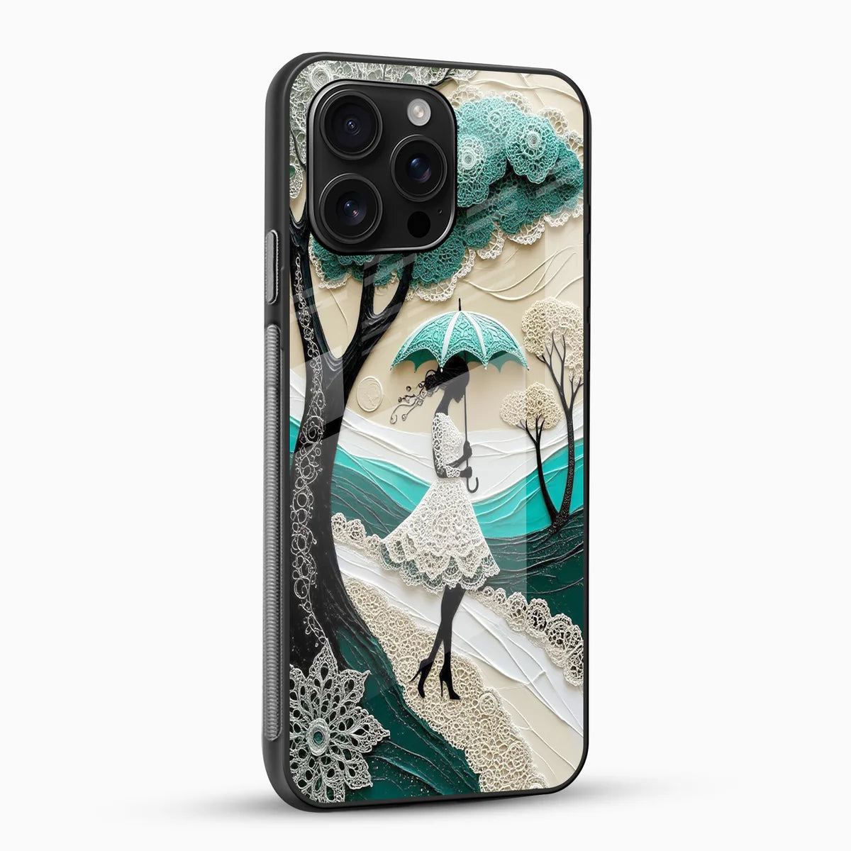 Elegant Lace Umbrella Girl Glass Mobile Cover