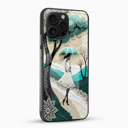 Elegant Lace Umbrella Girl Glass Mobile Cover