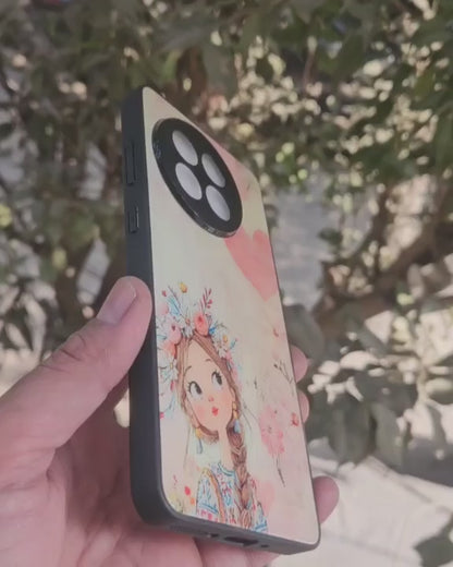 Dreamy Floral Girl Glass Mobile Case – Soft Pastel Aesthetic Design