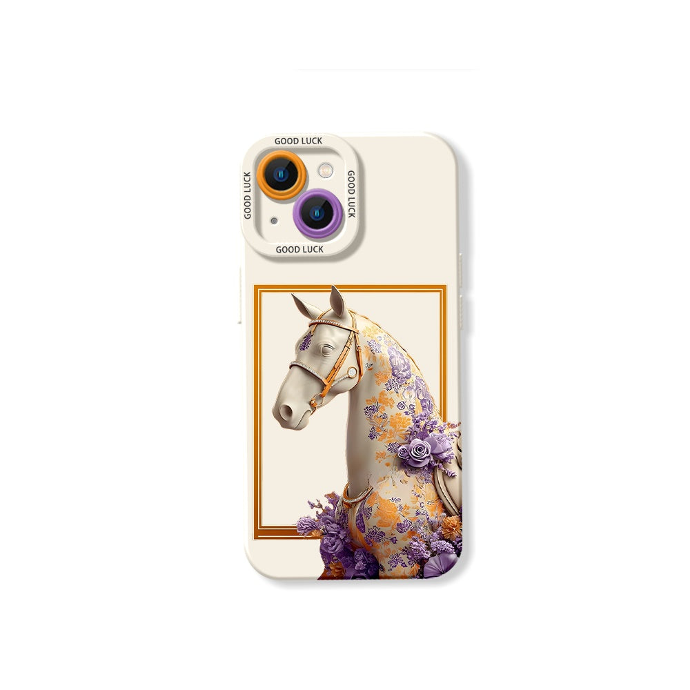 Floral Elegance Horse Design Silicone Case for Apple iPhone Series